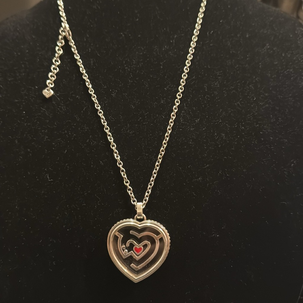 Brighton Silver Heart Maze Necklace with Red Detail - Picture 3 of 6